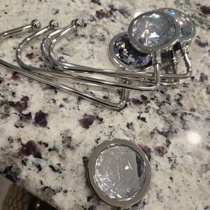 5 Silver Purse Hooks with Crystal Accents